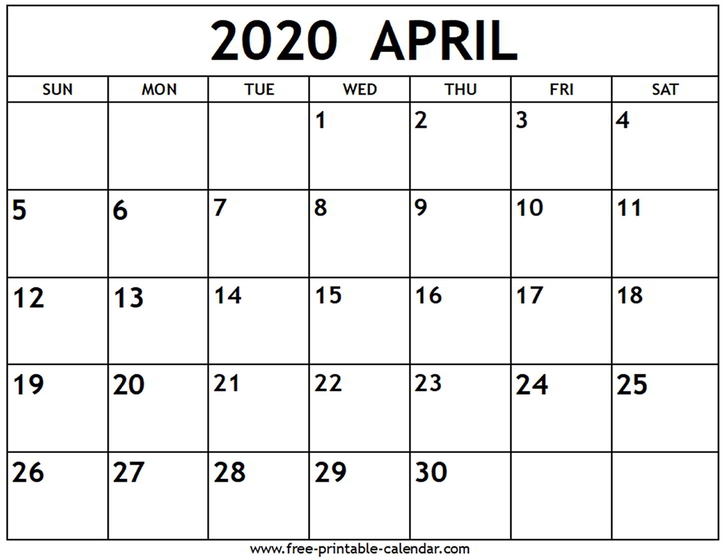 April 2020 Calendar - Free-Printable-Calendar within 2020 Printable Fill In Calendar