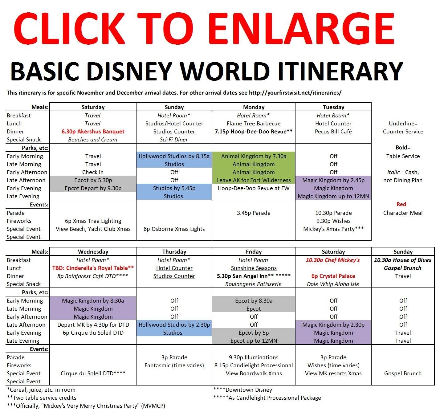 Disney Itinerary Template