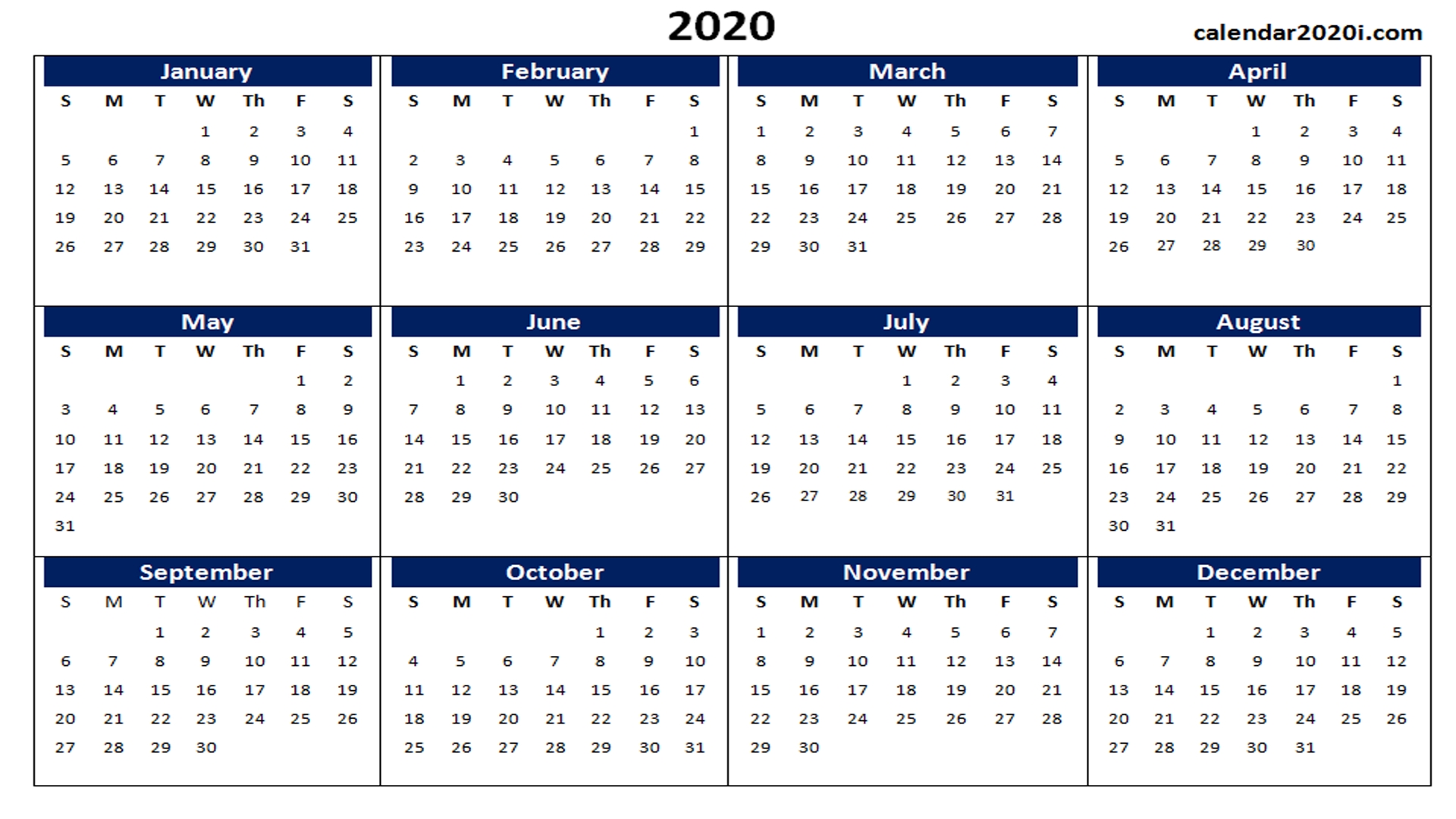 Blank 2020 Calendar Printable Templates | Calendar 2020 with regard to 2020 Calendar In Excel Formula