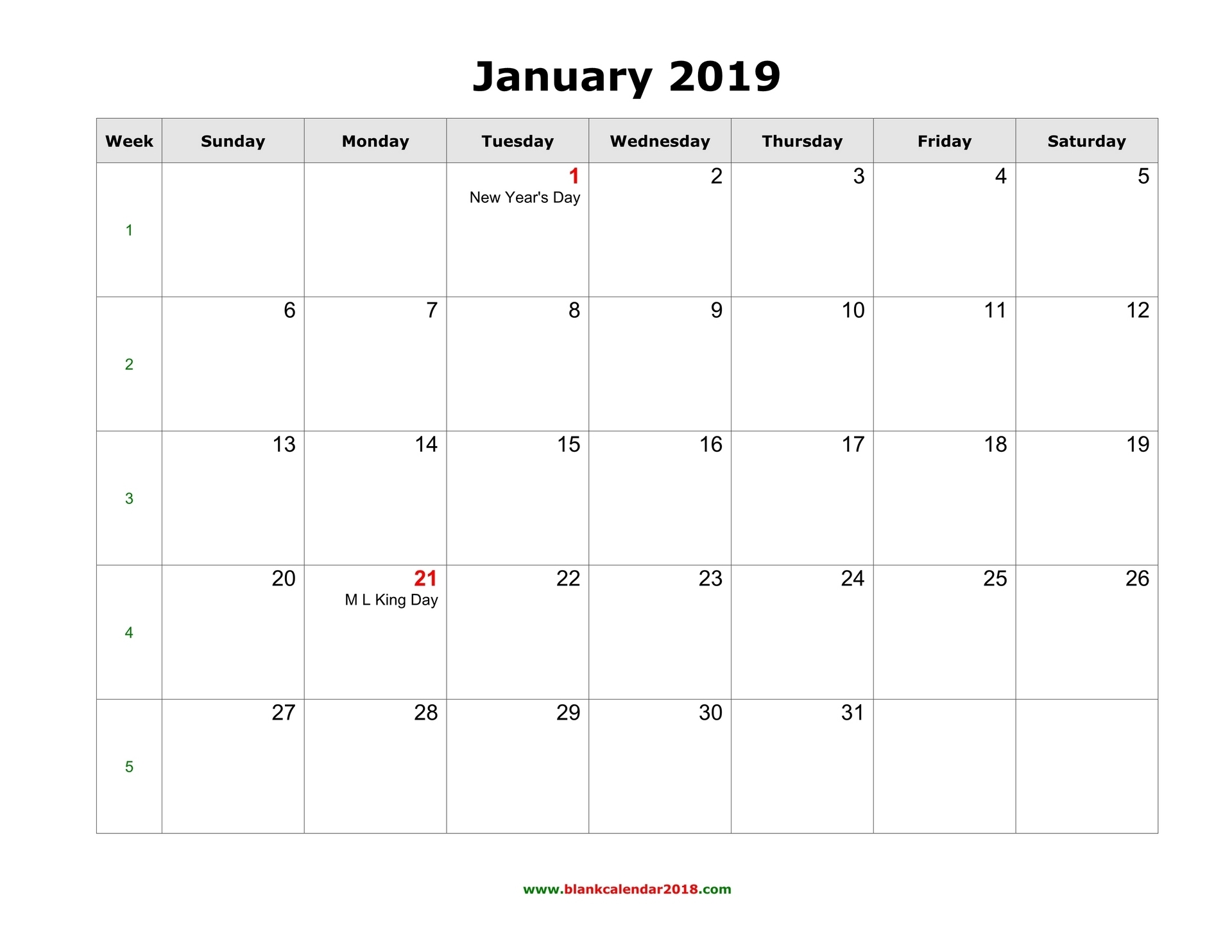 Blank Calendar 2019 with regard to Printable Fill In Calendar 2019