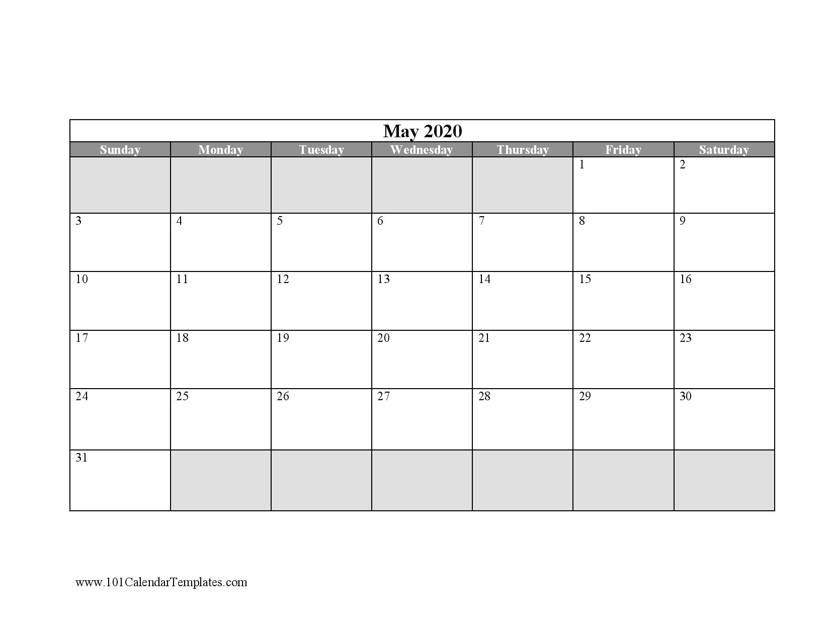 Blank Calendar regarding Downloadable Calendar 2020 For Word