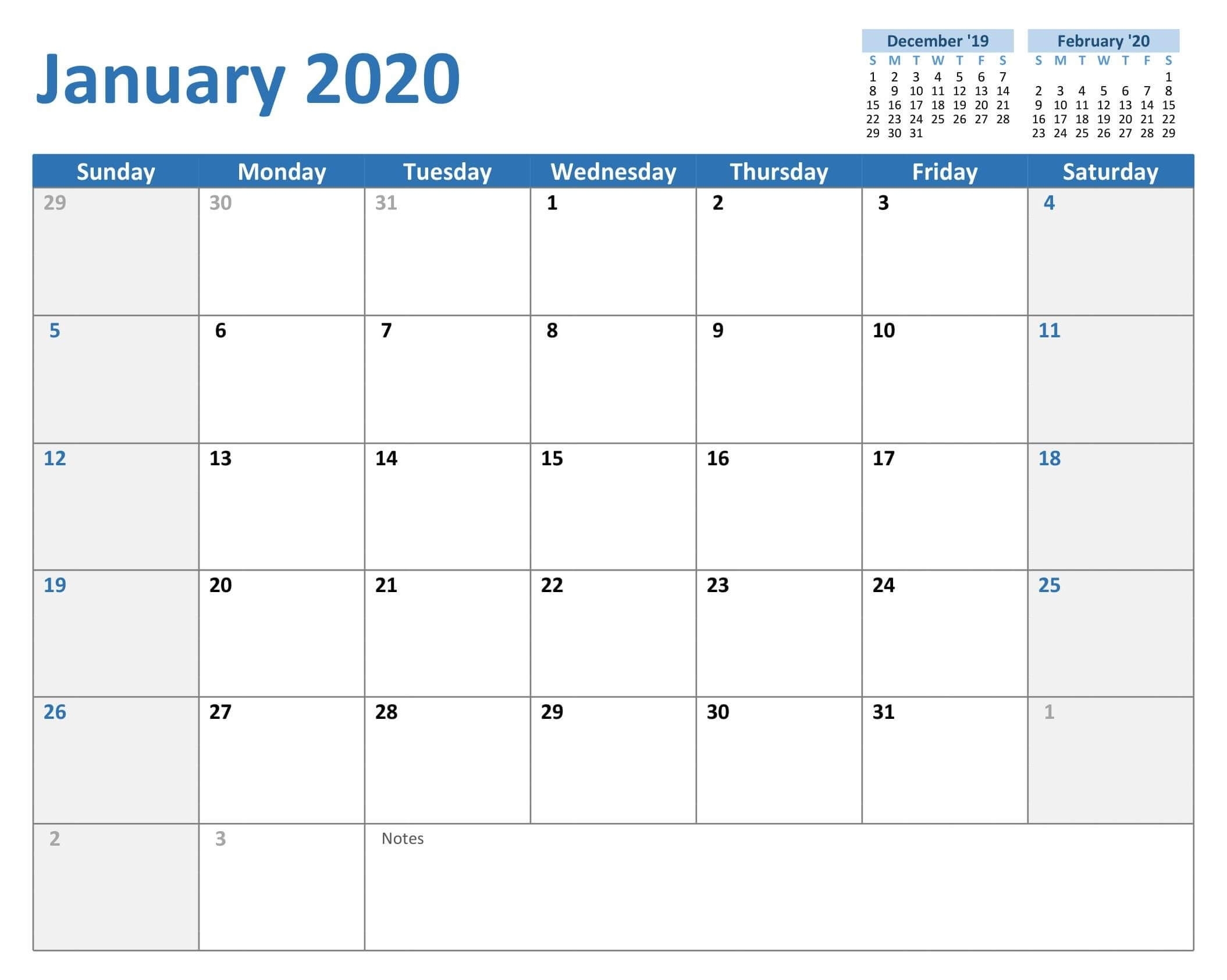 Blank January 2020 Calendar Word - 2019 Calendars For in Downloadable Calendar 2020 For Word