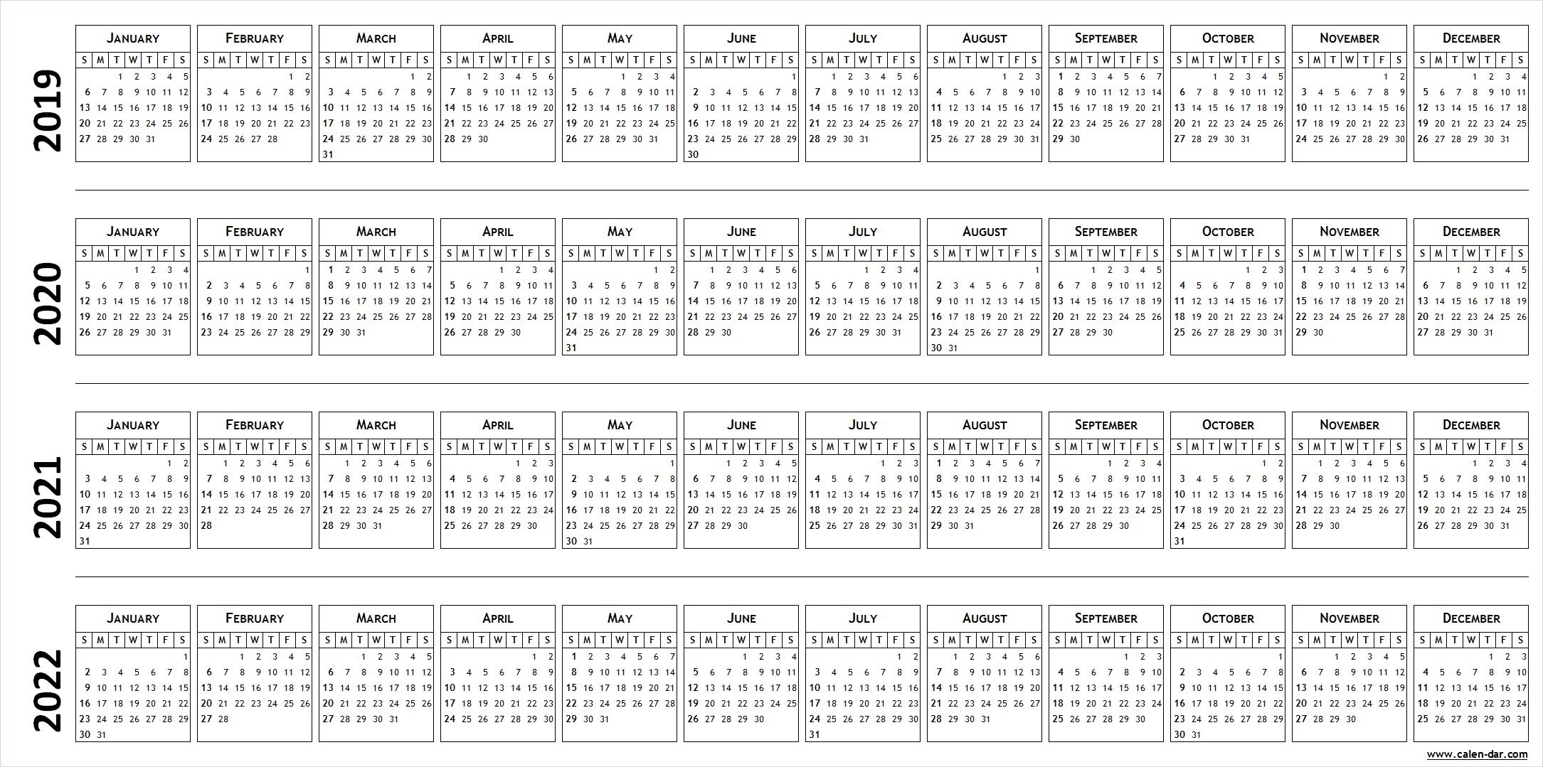 Blank Template For Calendar 2019 2020 2021 2022 | Excel regarding 2019 2022 Year Calendar Printable