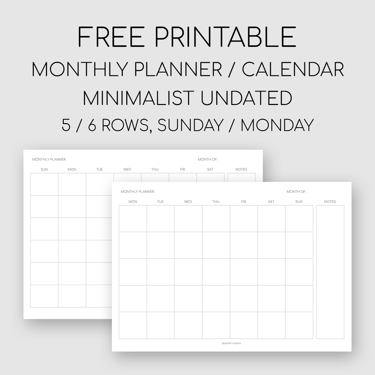 Bobbiprintables — Free Printable Minimalist Monthly Planner / throughout Free Printable Undated Monthly Calendar