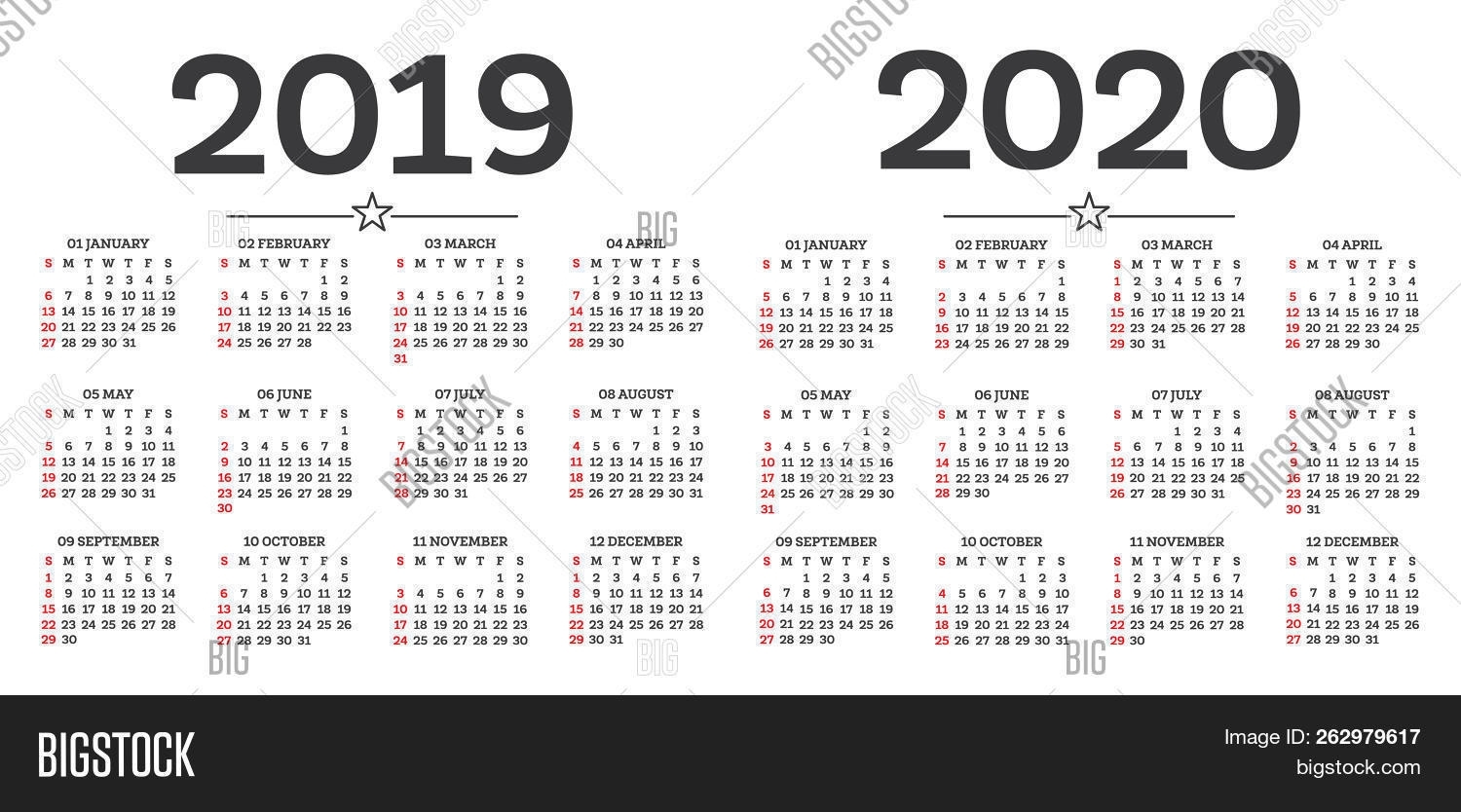 Calendar 2019 2020 Image &amp; Photo (Free Trial) | Bigstock pertaining to Calendar 2019 2020 With Week Number