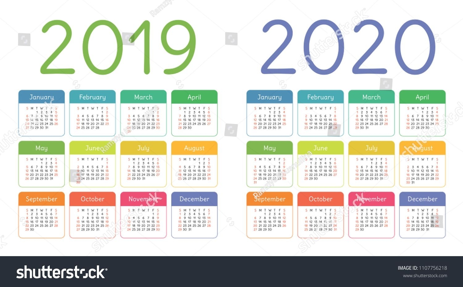 Calendar 2019, 2020 Years. Colorful Calender Set. Week with regard to Calendar 2019 2020 With Week Number