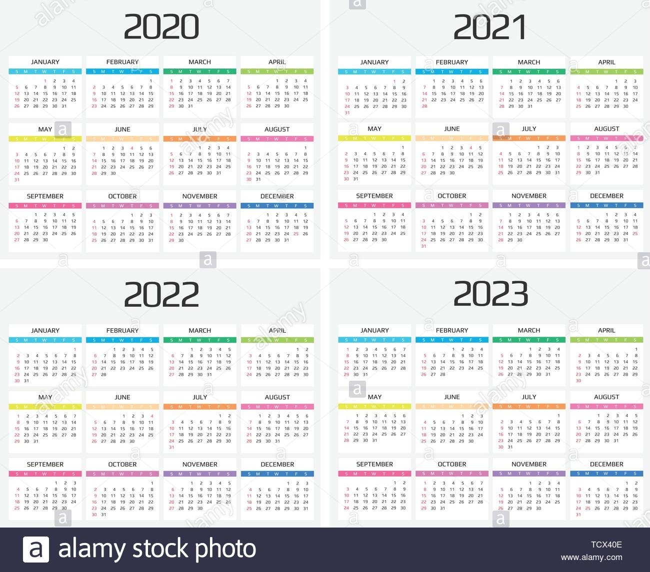 Calendar 2020, 2021, 2022, 2023 Template. 12 Months. Include for Calendar For 2020 To 2023