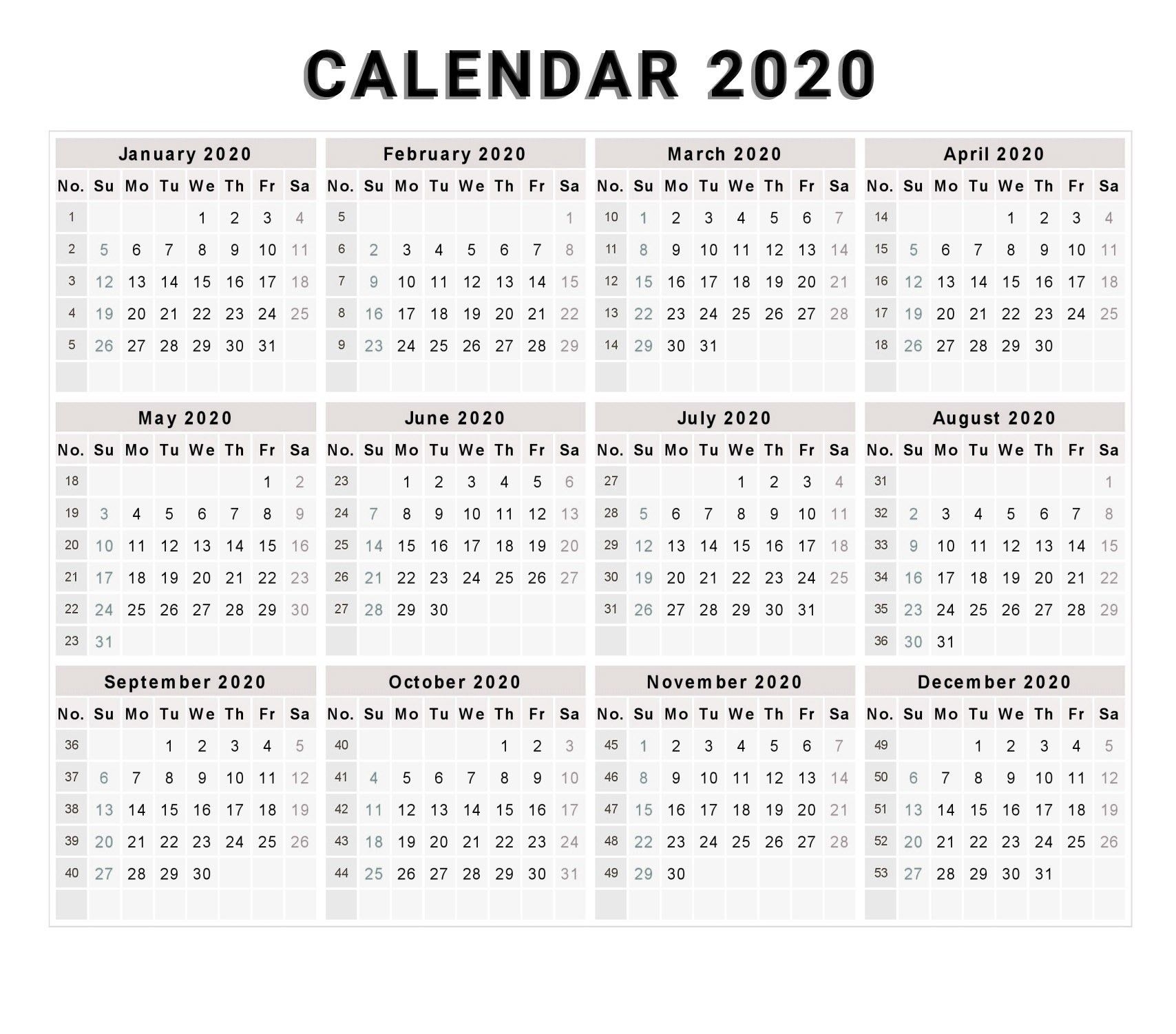 Calendar 2020 Free Printable Calendar 2020 Free 2020 within Download Free Printable 2020 Calendar