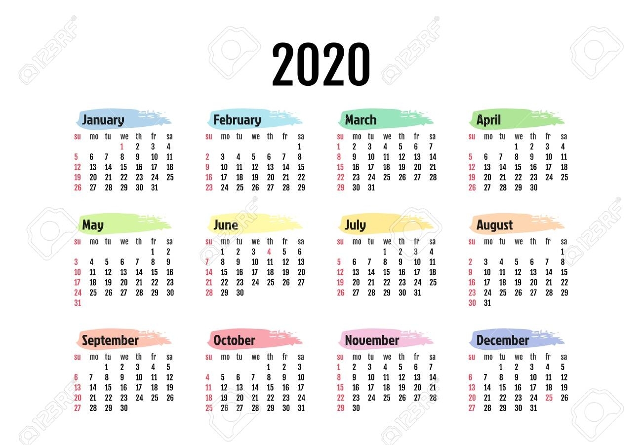 Calendar For 2020 Isolated On A White Background. Sunday To Monday,.. intended for Calendaer 2020 Monday To Sunday
