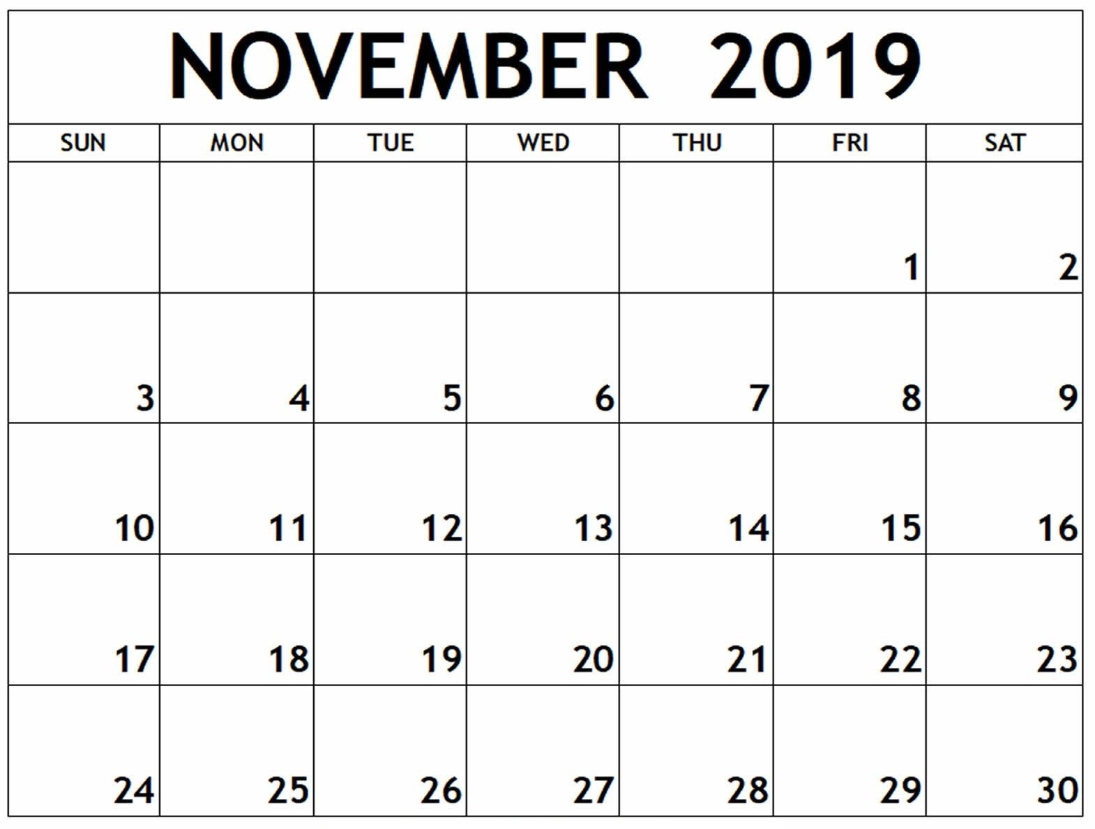 Calendar November 2019 Printable Template - 2019 Calendars throughout Printable Calendar With Space To Write