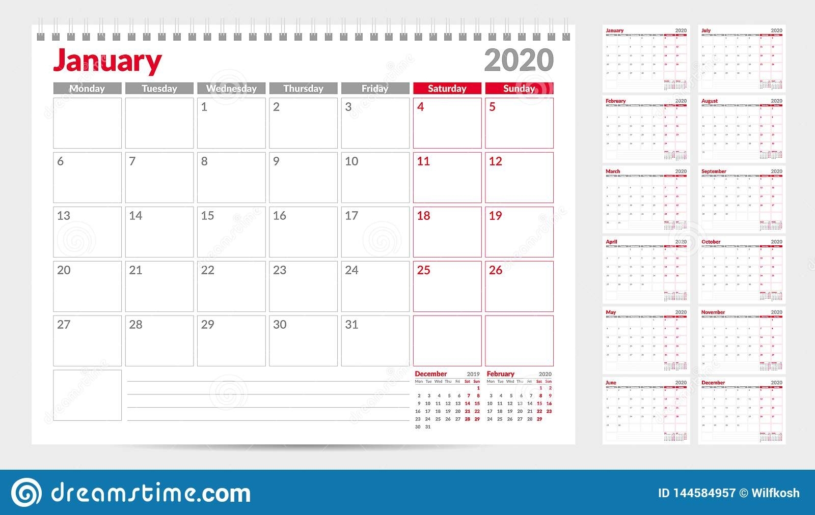 Calendar Planner Template 2020. Week Start From Monday. Set throughout Calendar 12-Com 2020 Monday Start