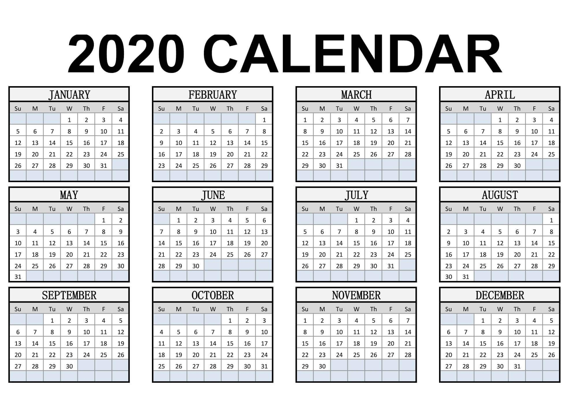 Calendar Year 2020 Holidays Template - 2019 Calendars For in Calander At A Glance 2020 Excel