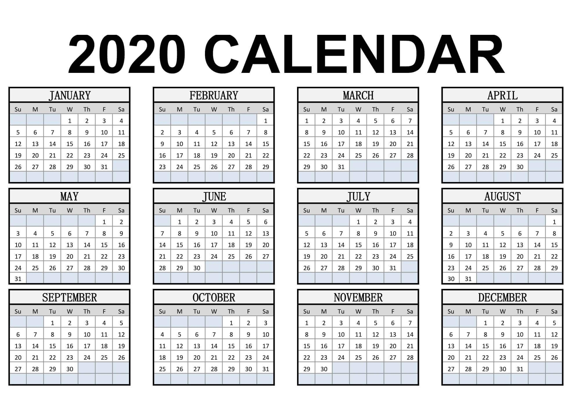 Calendar Year 2020 Holidays Template - 2019 Calendars For with Free Year At A Glance Calendar 2020 Printable