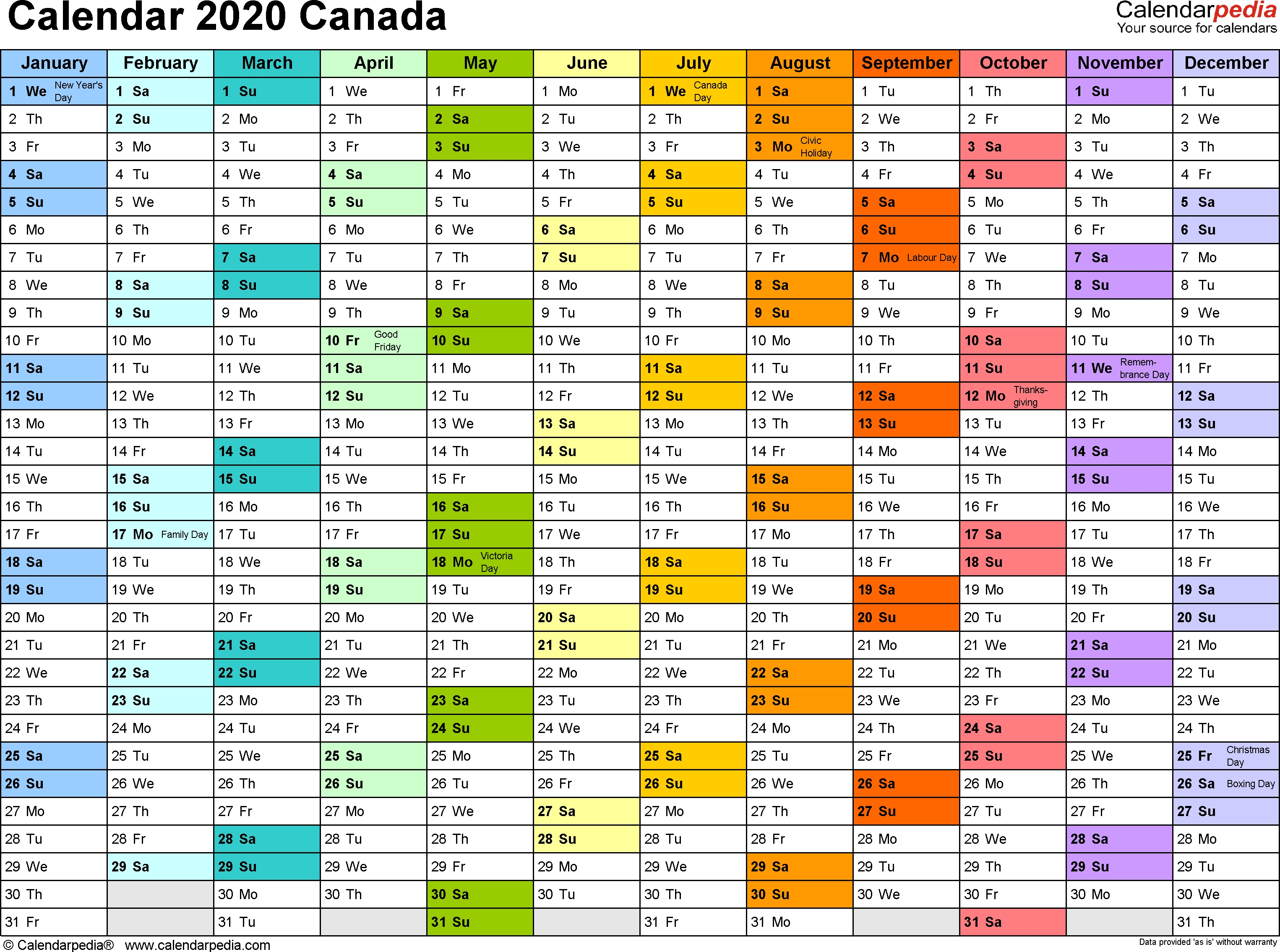 Canada Calendar 2020 - Free Printable Excel Templates intended for Bc Free 2020 At A Glance Calendar