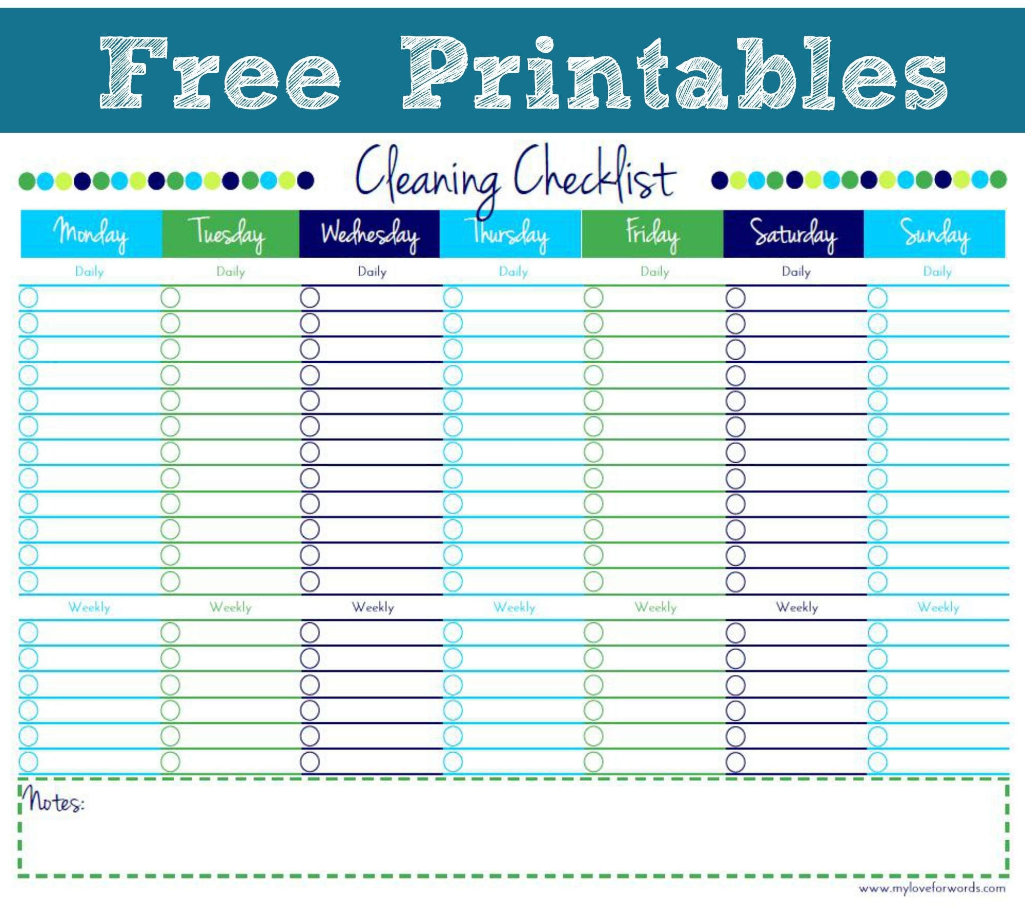 Cleaning Checklist {Free Printable} with Monday Through Friday Checklist Free Printable
