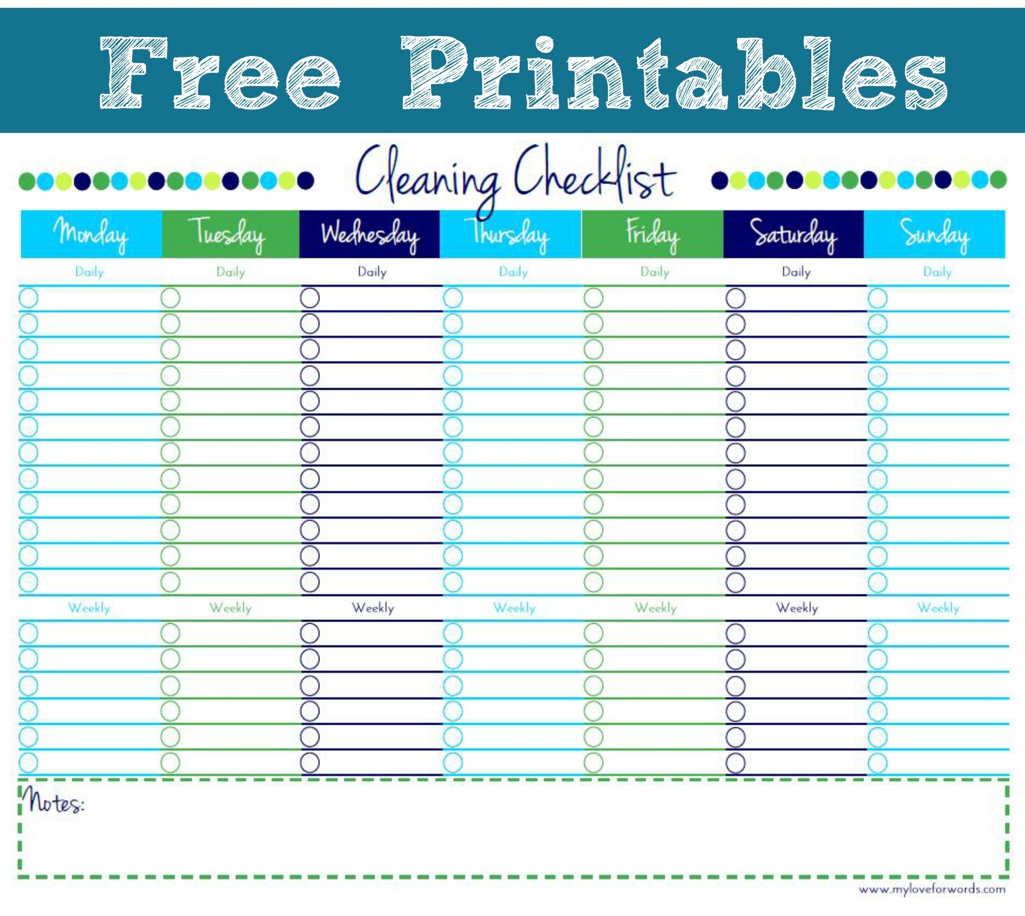 monday through friday checklist free printable calendar