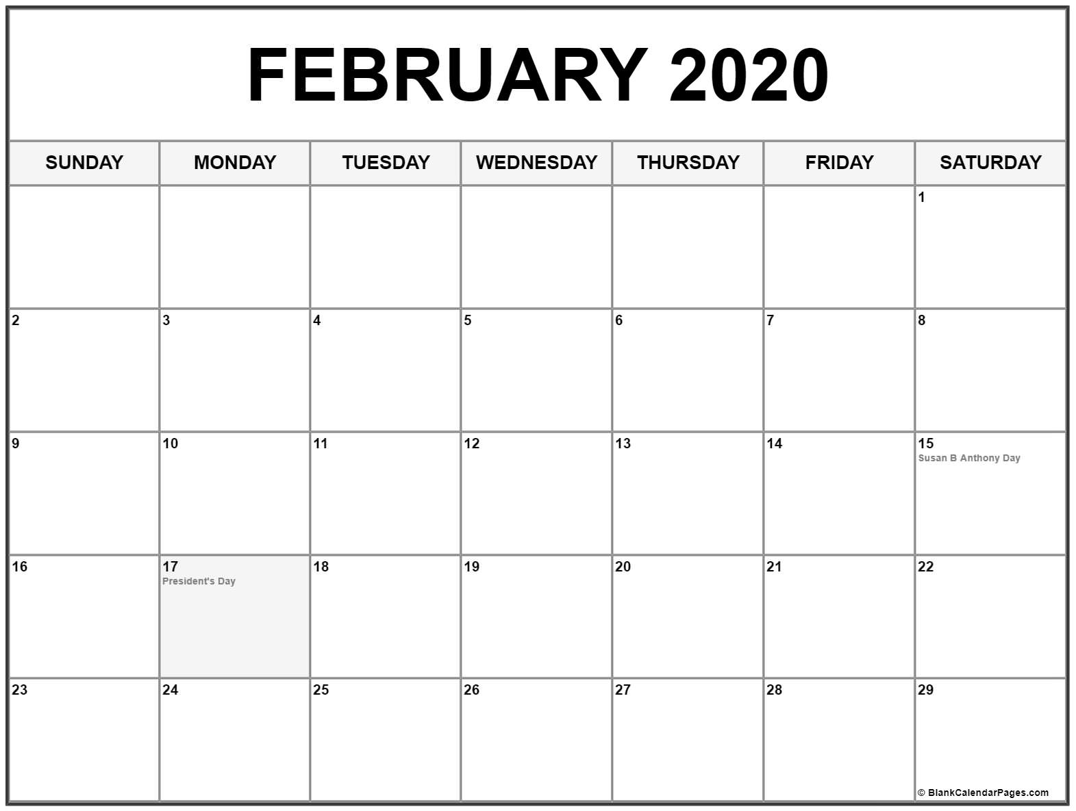 Collection Of February 2020 Calendars With Holidays in 2020 Calendar With All Function