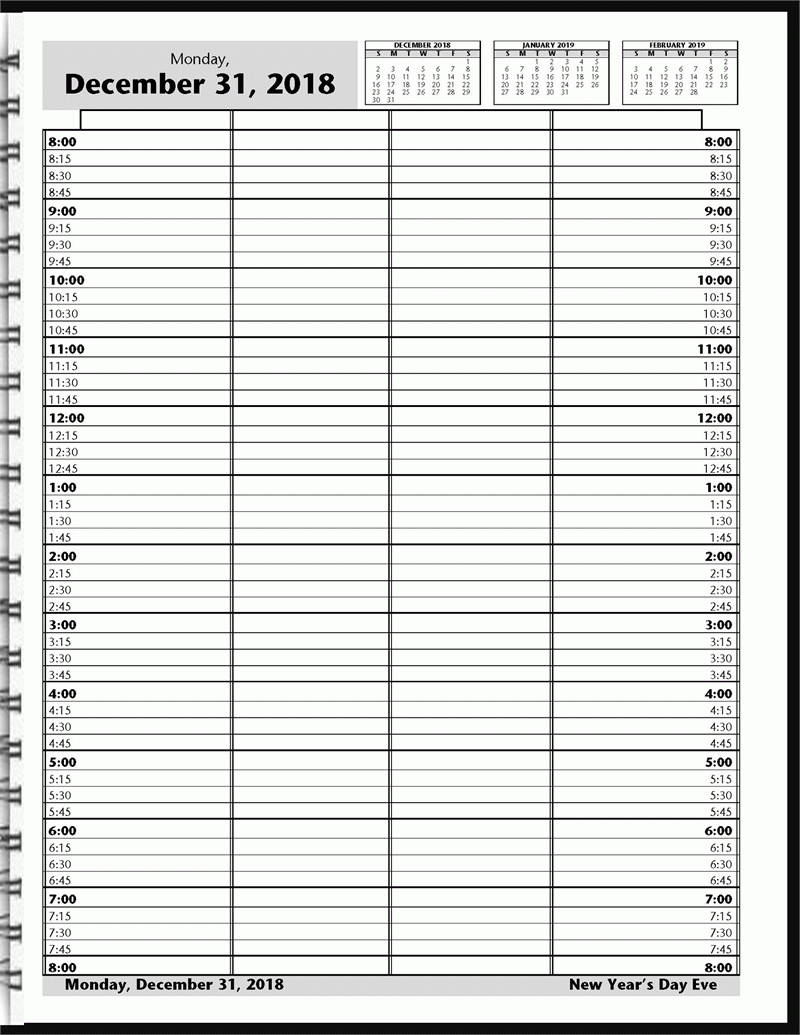 Day4 4 Column Wirebound Book 15 Minute Intervals 8Am within 7 Day 15 Minute Schedule