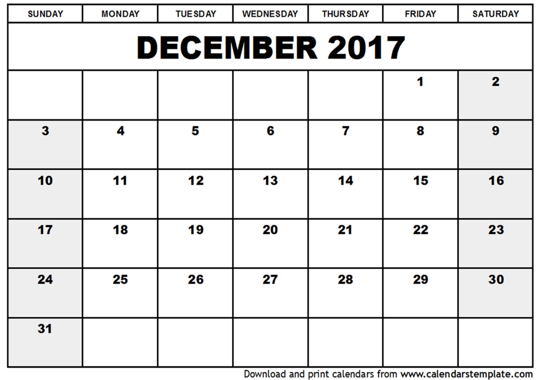 December 2017 Template Calendar – Template World with Nov Dec 2017 Calendar Printable