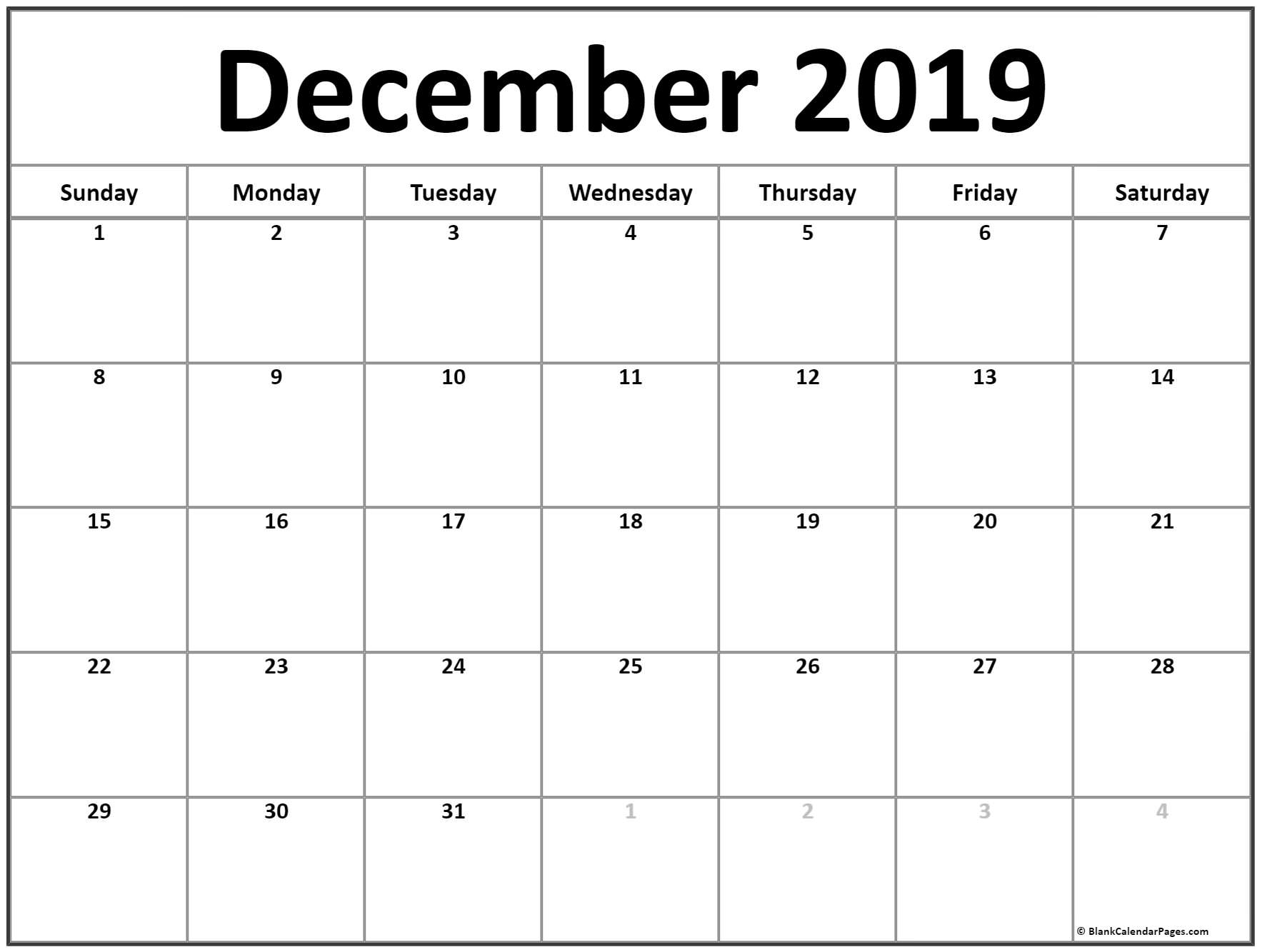 December 2019 Calendar | Free Printable Monthly Calendars within Printable Calendar With Space To Write