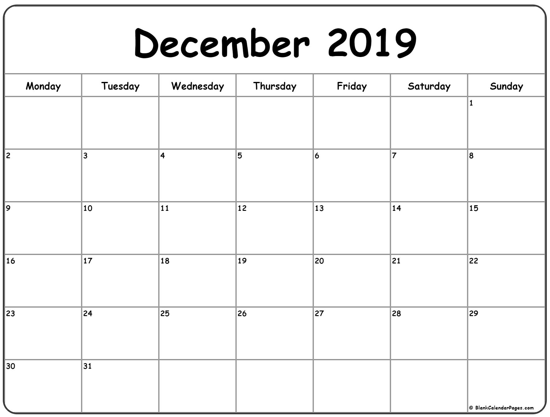 December 2019 Monday Calendar | Monday To Sunday in Calendar 2019 Monday To Sunday