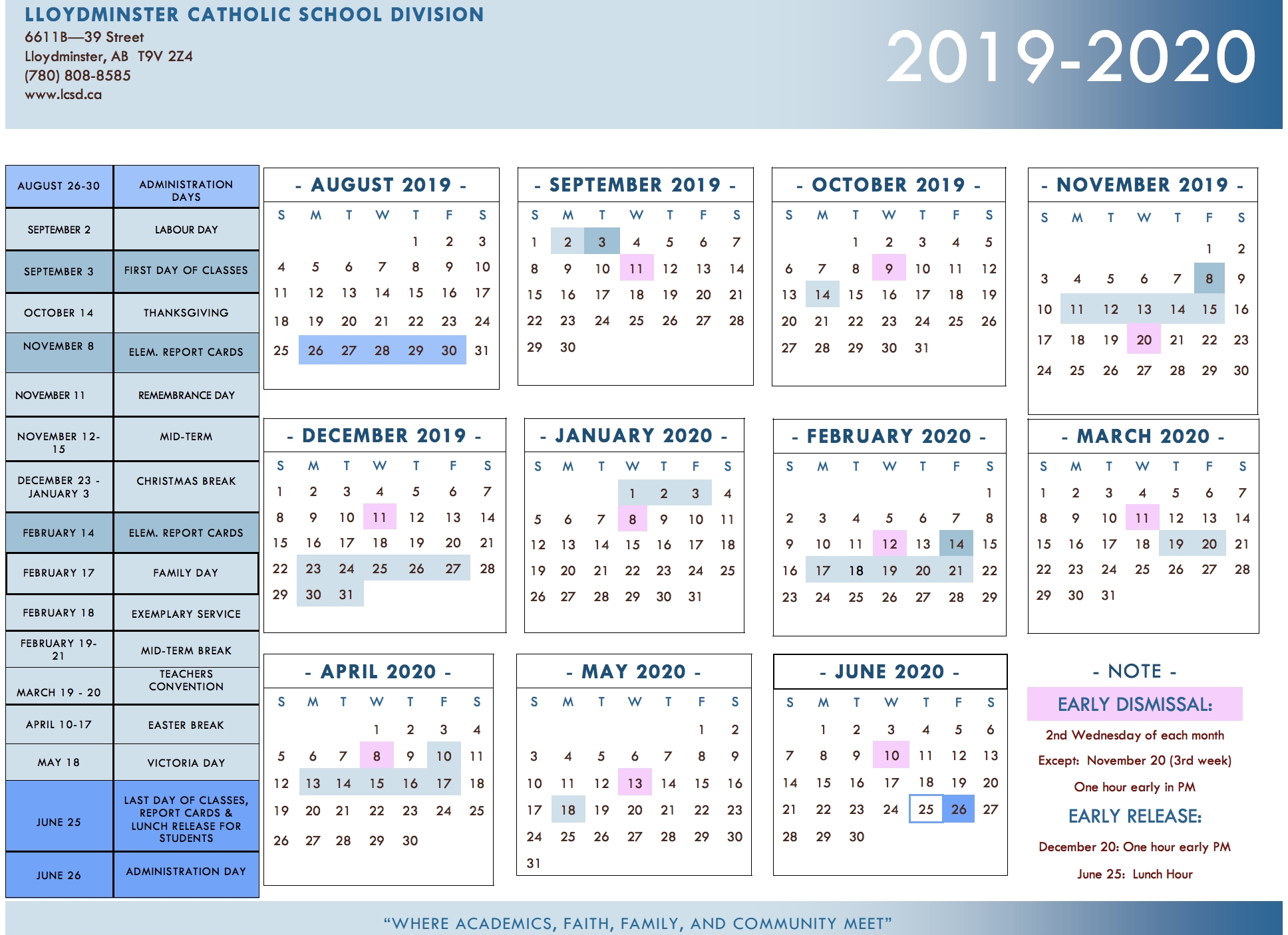 Division Calendar: Year At A Glance - Lloydminster Catholic pertaining to Year At A Glance 2020 Png