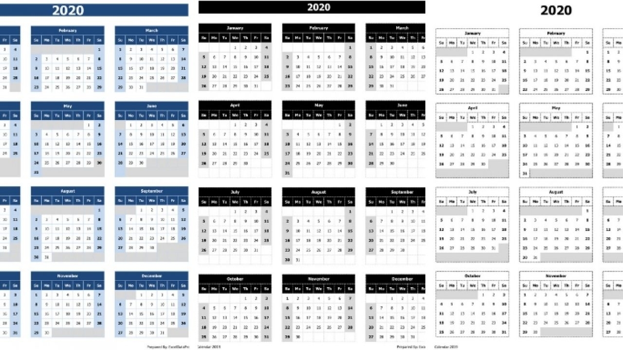 Download 2020 Yearly Calendar (Sun Start) Excel Template in 2020 Calendar In Excel Formula