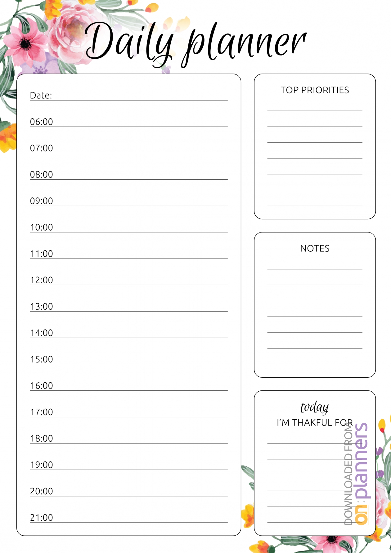 Printable Daily Hourly Planner - Printable World Holiday