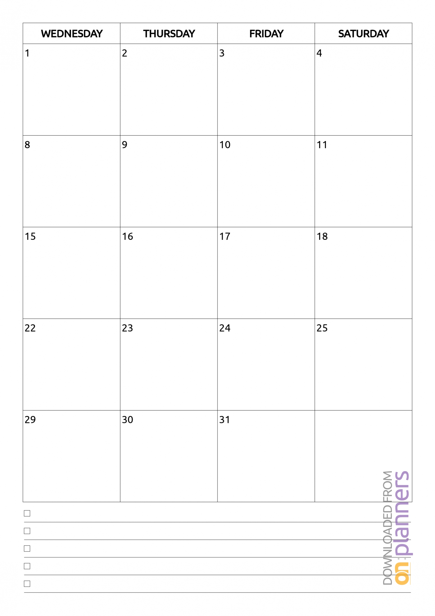 blank monthly calendar to print