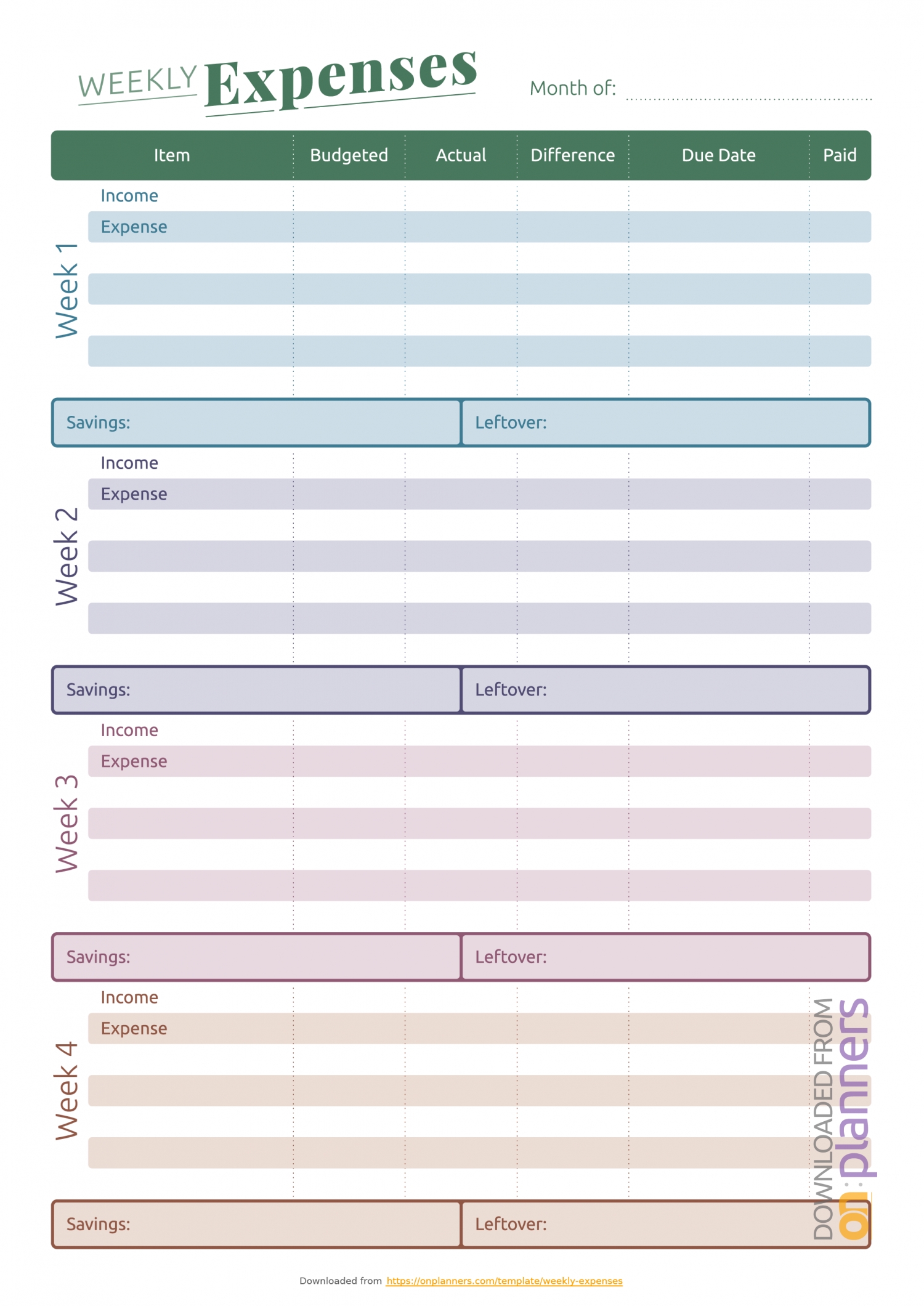 Download Printable Weekly Expenses Pdf for Bill Due Date Calendar Pdf