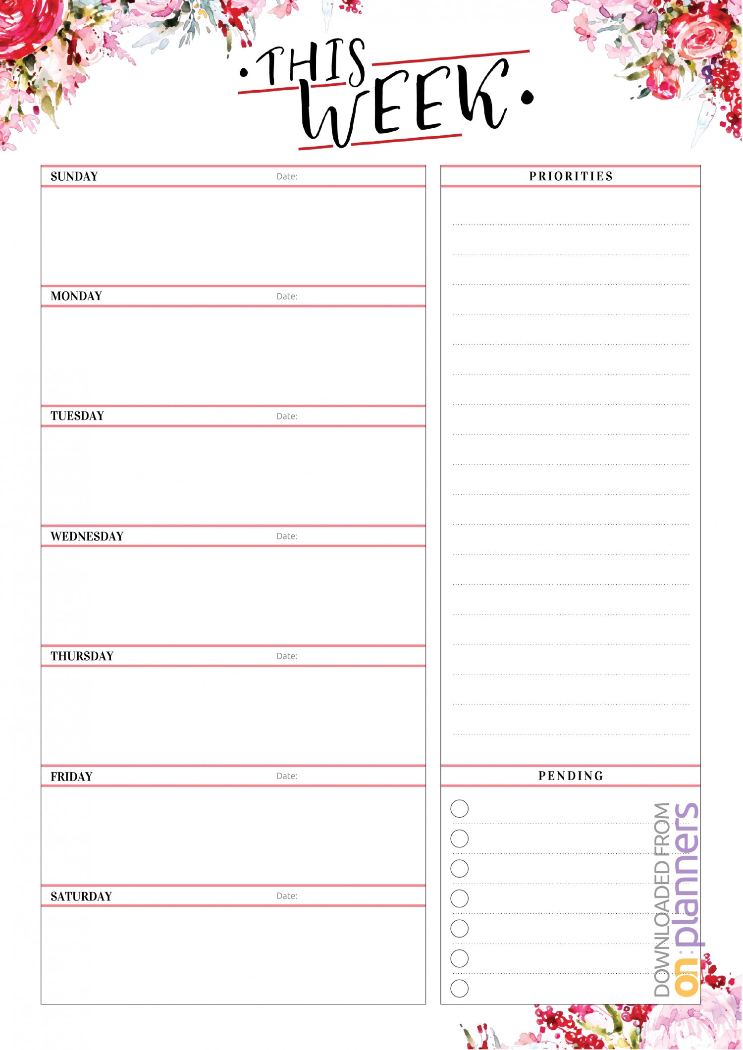 7 day weekly planner printable pdf