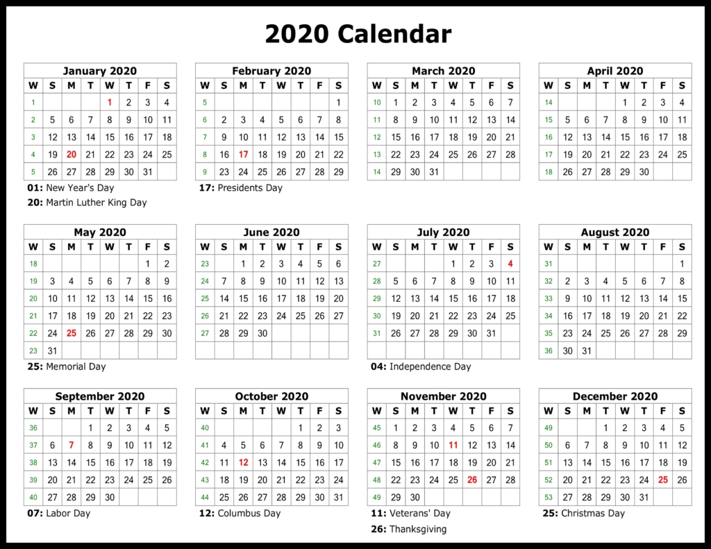 ❤️free Yearly 2020 Printable Calendar Templates [Pdf, Word intended for Download Free Printable 2020 Calendar