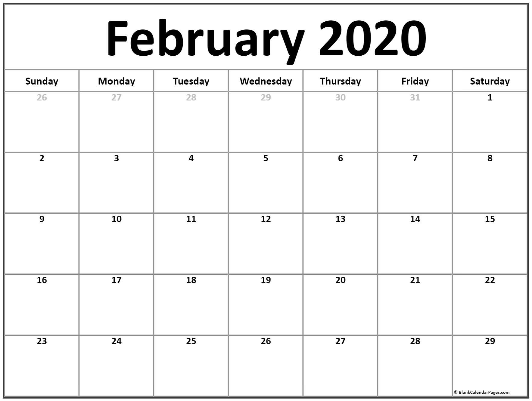 February 2020 Calendar | Free Printable Monthly Calendars pertaining to Calender 2020 With Space To Write