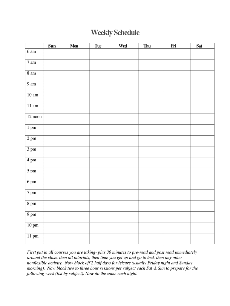 Fillable Weekly Schedule - Fill Online, Printable, Fillable inside Weekly Am And Pm Calendar