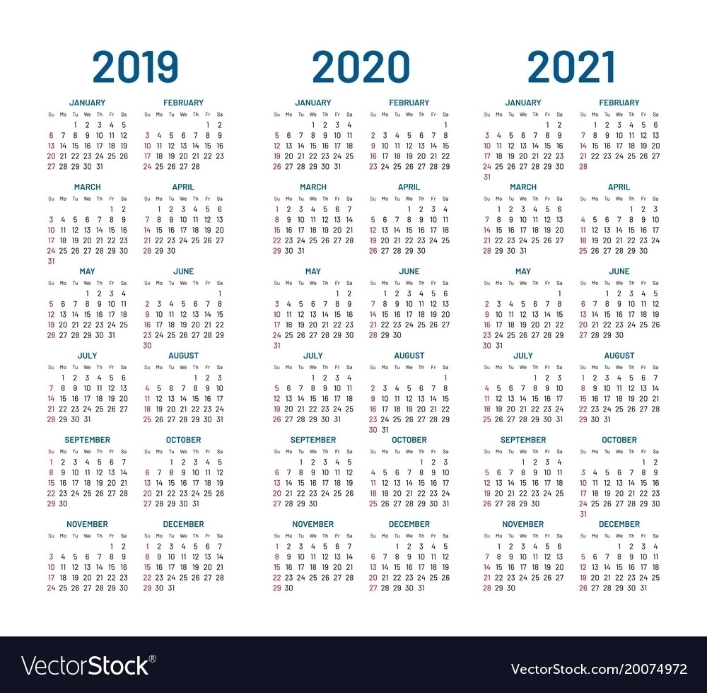 Fine 3 Year Calendar 2019 To 2021 : Mini Calendar Template with regard to Three-Year Calendar 2019 2020 2021