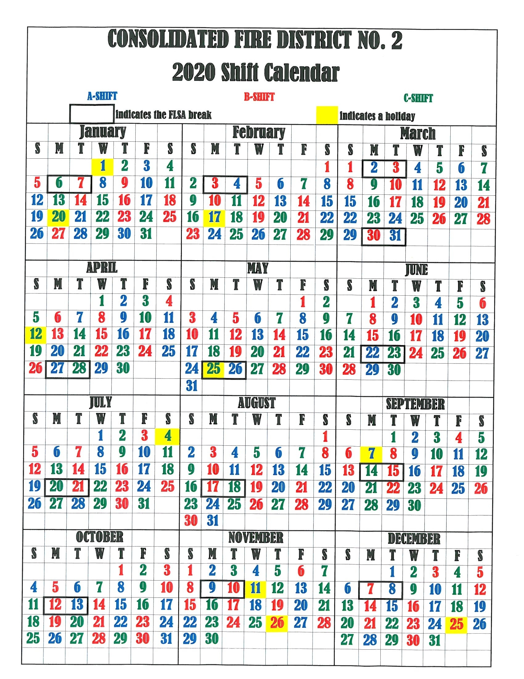 Fire Department Shift Calendar - Printable Calendar