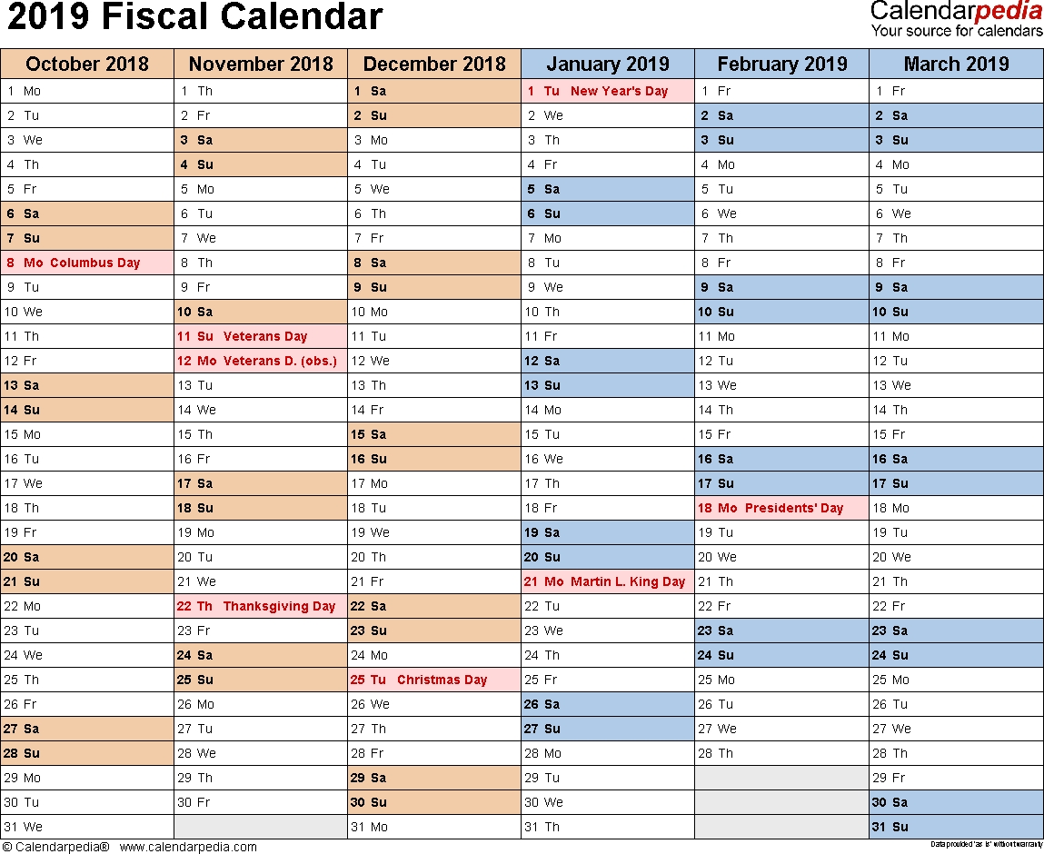 Fiscal Calendars 2019 - Free Printable Word Templates regarding Financial Week Calendar 2019 2020