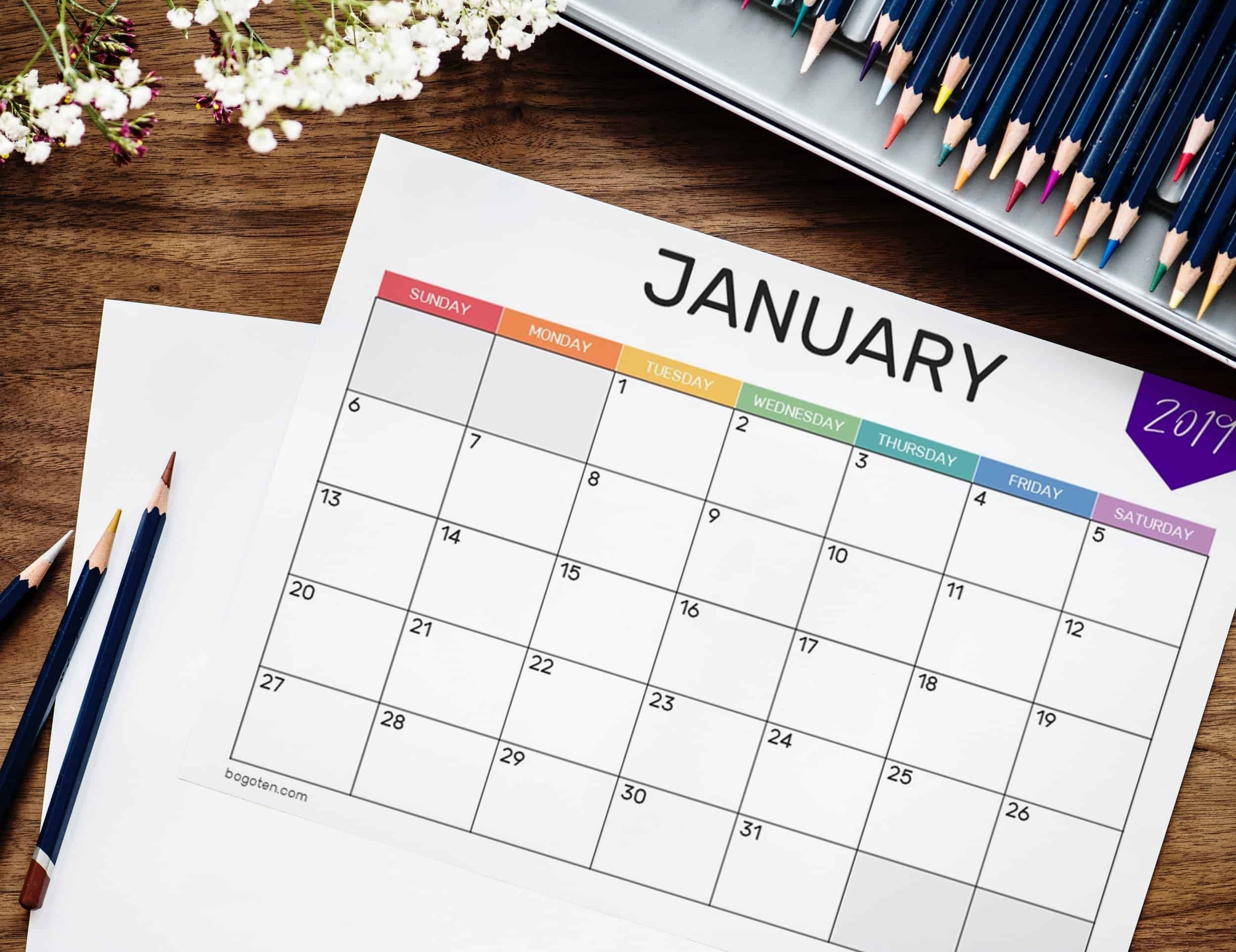 Free 2019 Printable Calendars in Printable Calendar With Space To Write