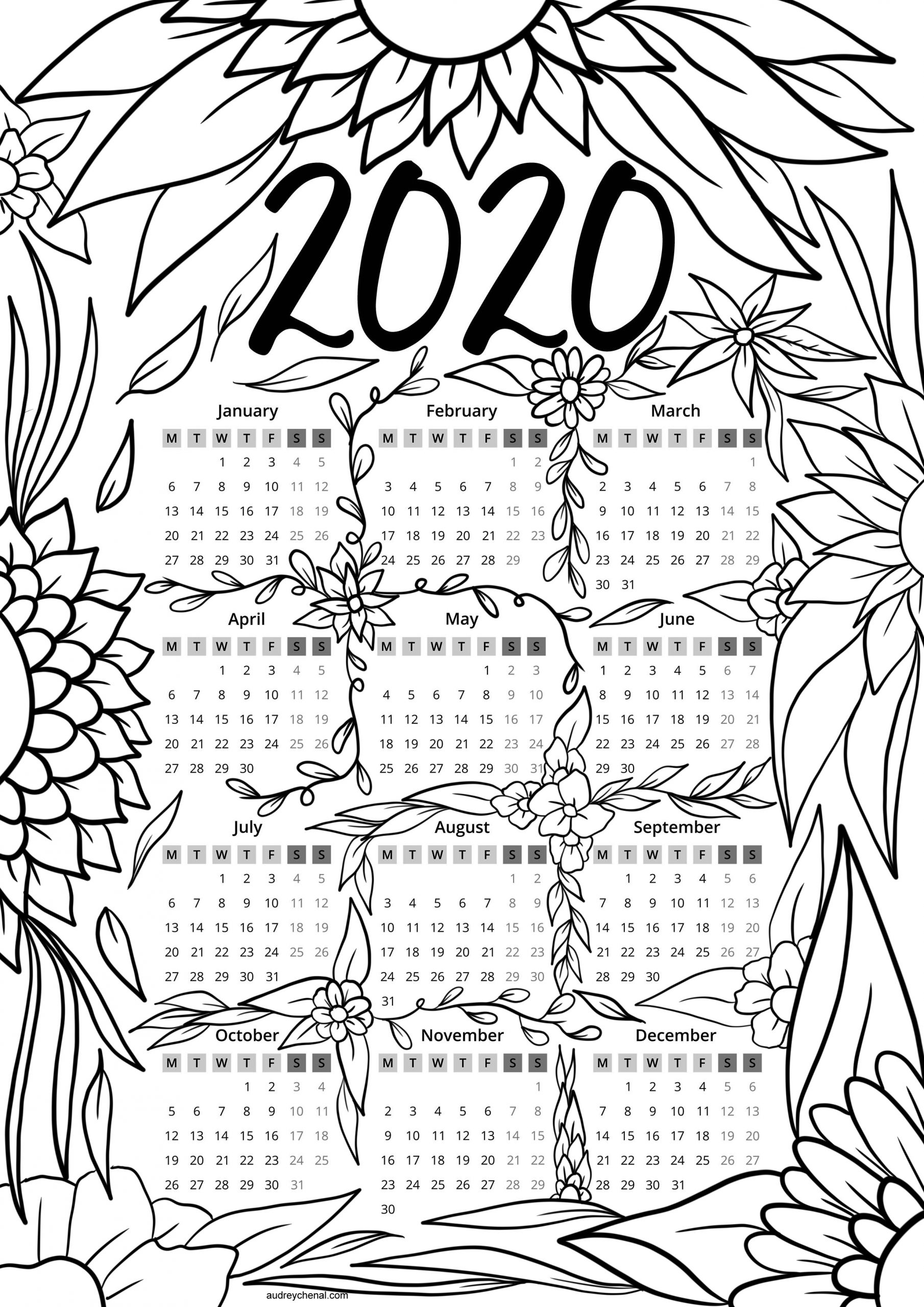 Free 2020 Calendar Adult Coloring Page Instant Digital Download intended for Adult Coloring 2020 Calendar Printable