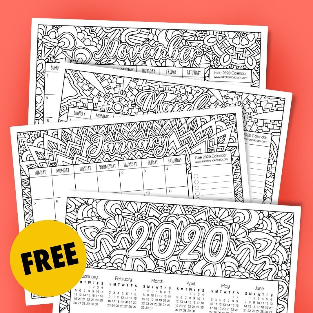 Free 2020 Printable Coloring Calendar -Sarah Renae Clark with Calender 2020 With Space To Write