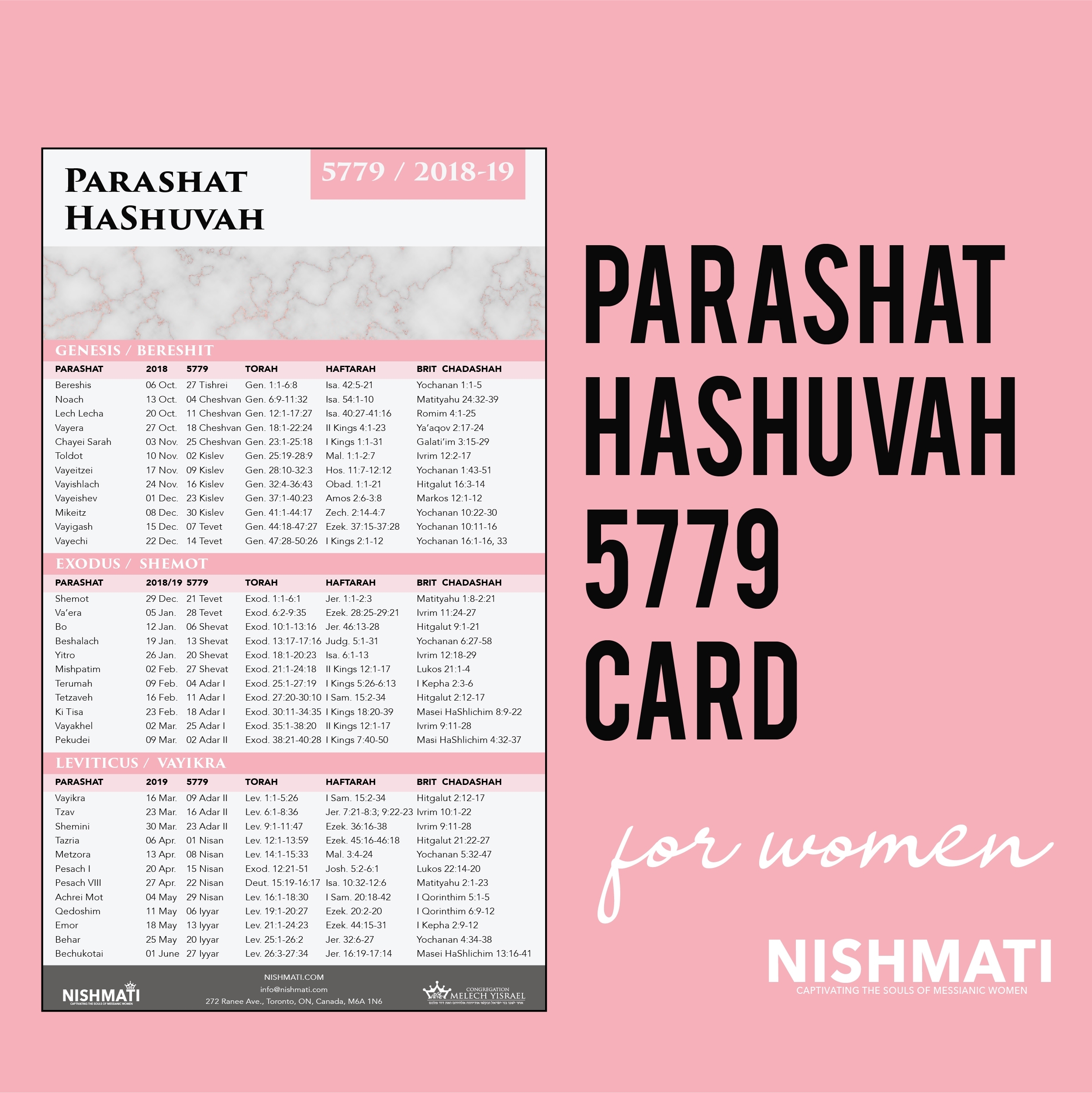 Free 5779 Women&#039;s Torah Parashat Hashuvah Pdf – Congregation intended for Weekly Torah Reading Portions Calendar