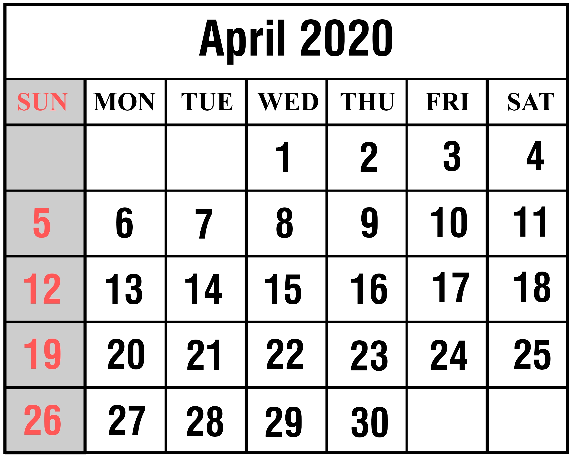 Free Blank April 2020 Printable Calendar [Pdf, Excel &amp; Word regarding Printable Calenar For 2020 With Space To Write