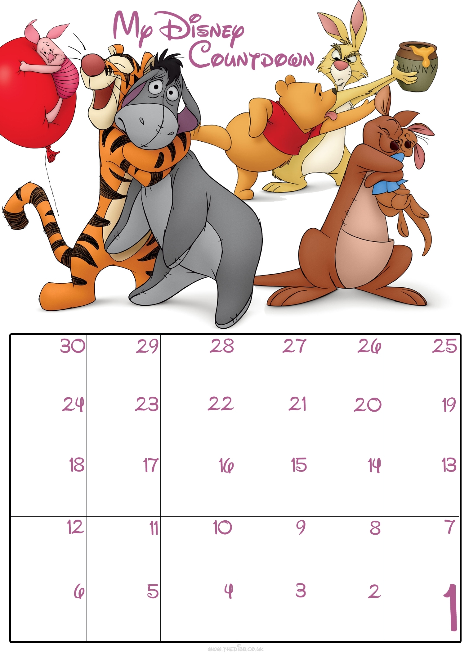 Free Download Free 30 Day Disney Countdown Calendar inside Count Diwn Calendar Fir Disney Cruise