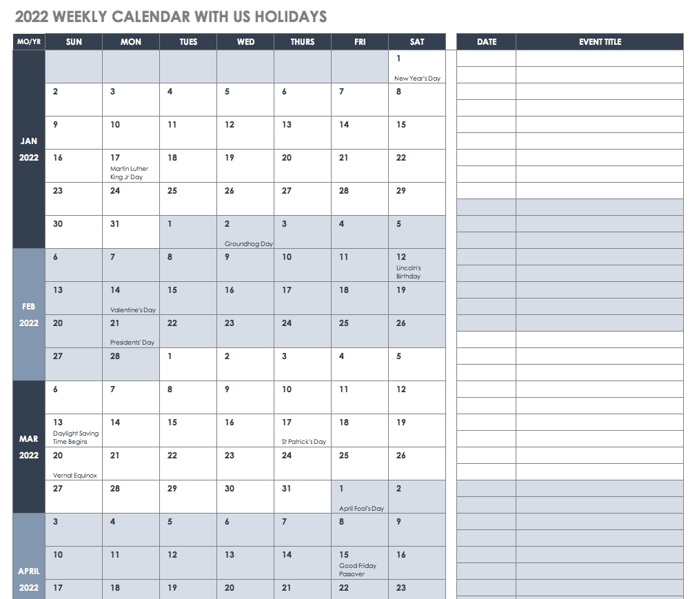 Free Excel Calendar Templates for Calender For 2020 Week Wise