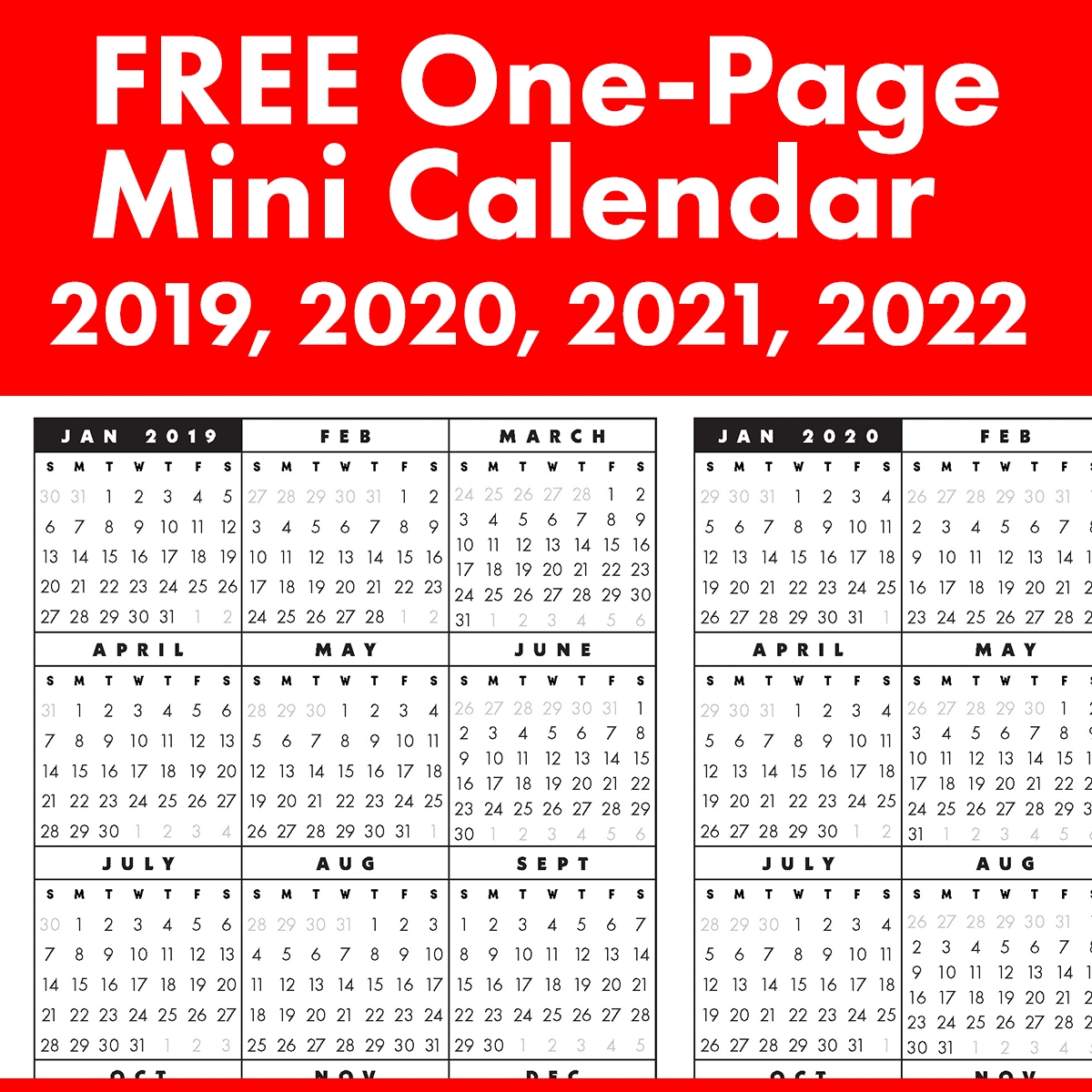 Free Full-Year, Single-Page 2019, 2020, 2021, 2022 At A within Calendar Print Out 2019 2020 2021 2022