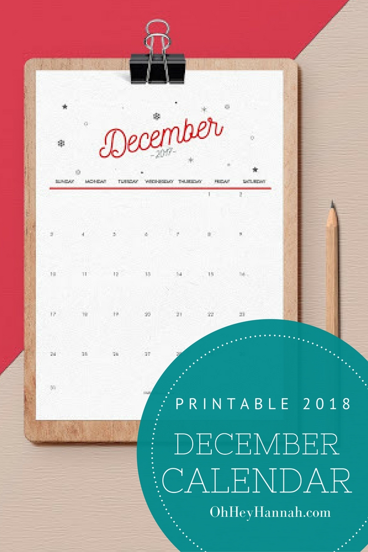 Free #printable 2018 #december #calendar. Sized 8.5X11 for Free 8.5 X 11 Calendars