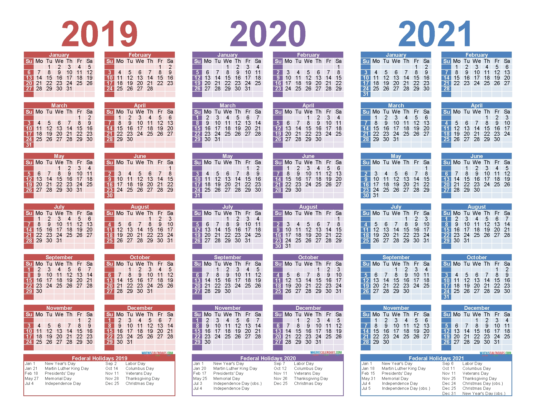 Free Printable 2019 2020 2021 Calendar With Holidays | Free inside 2019 To 2021 Printable Calendar