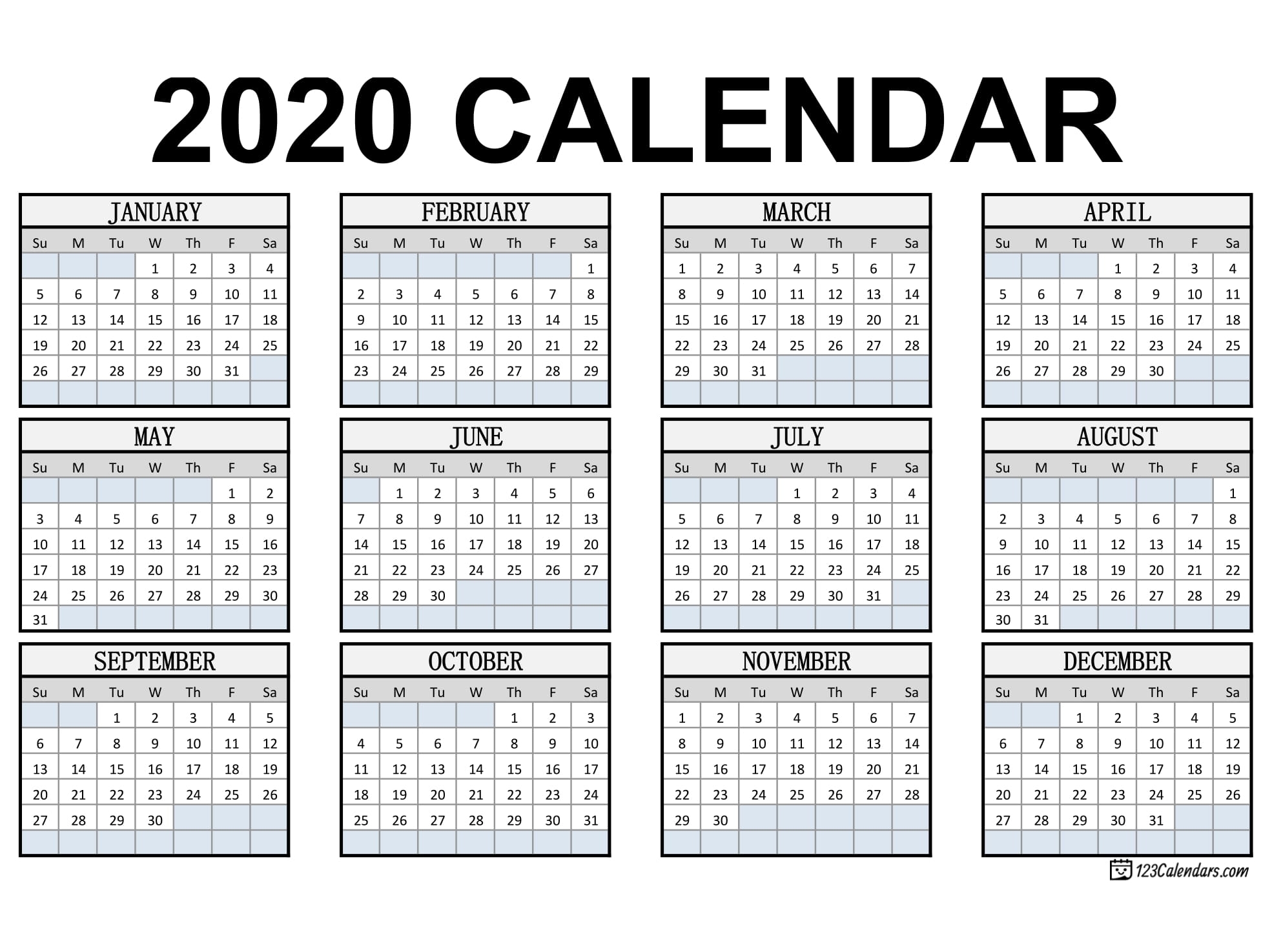 Free Printable 2020 Calendar | 123Calendars for How To Print A Pocket Calander