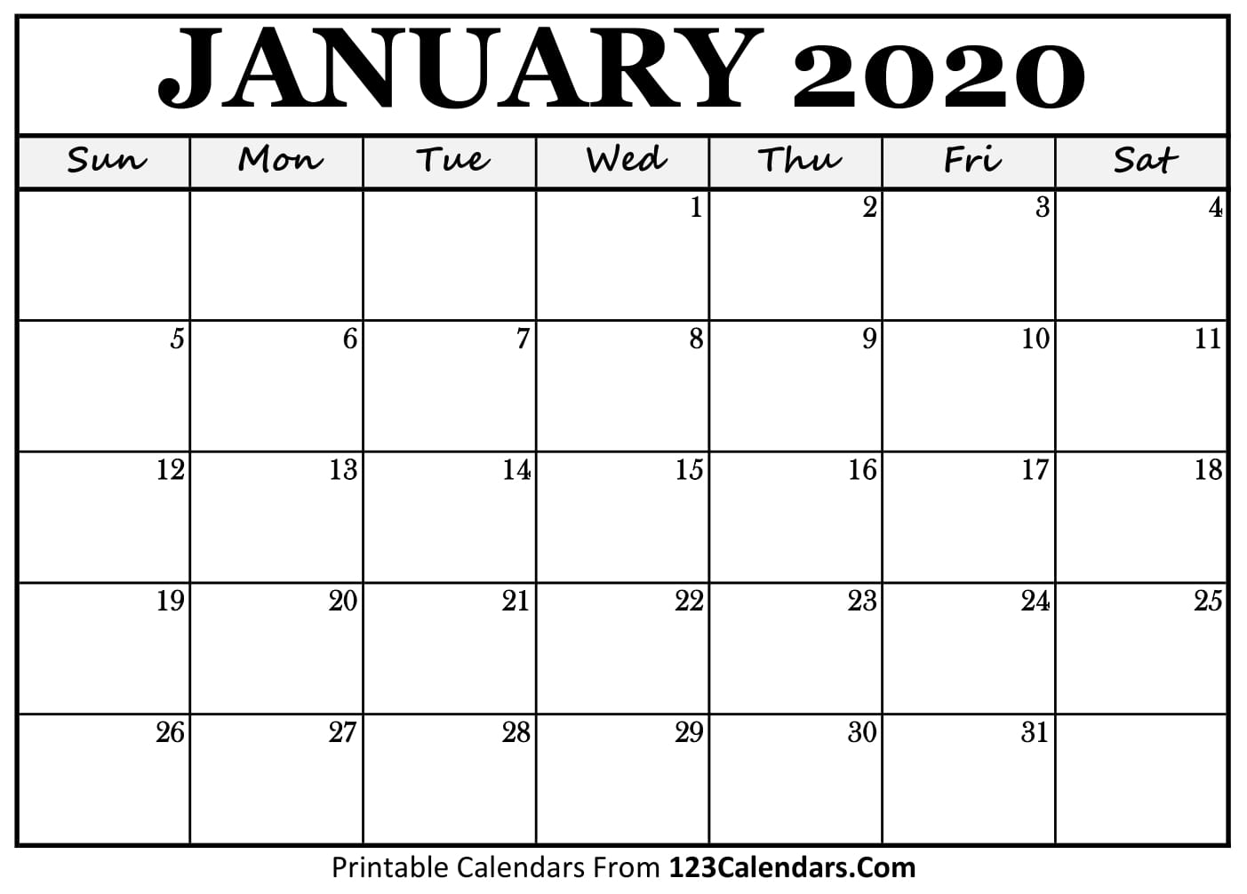 Free Printable Calendar | 123Calendars for 2020 Fill In Calendar Fill In