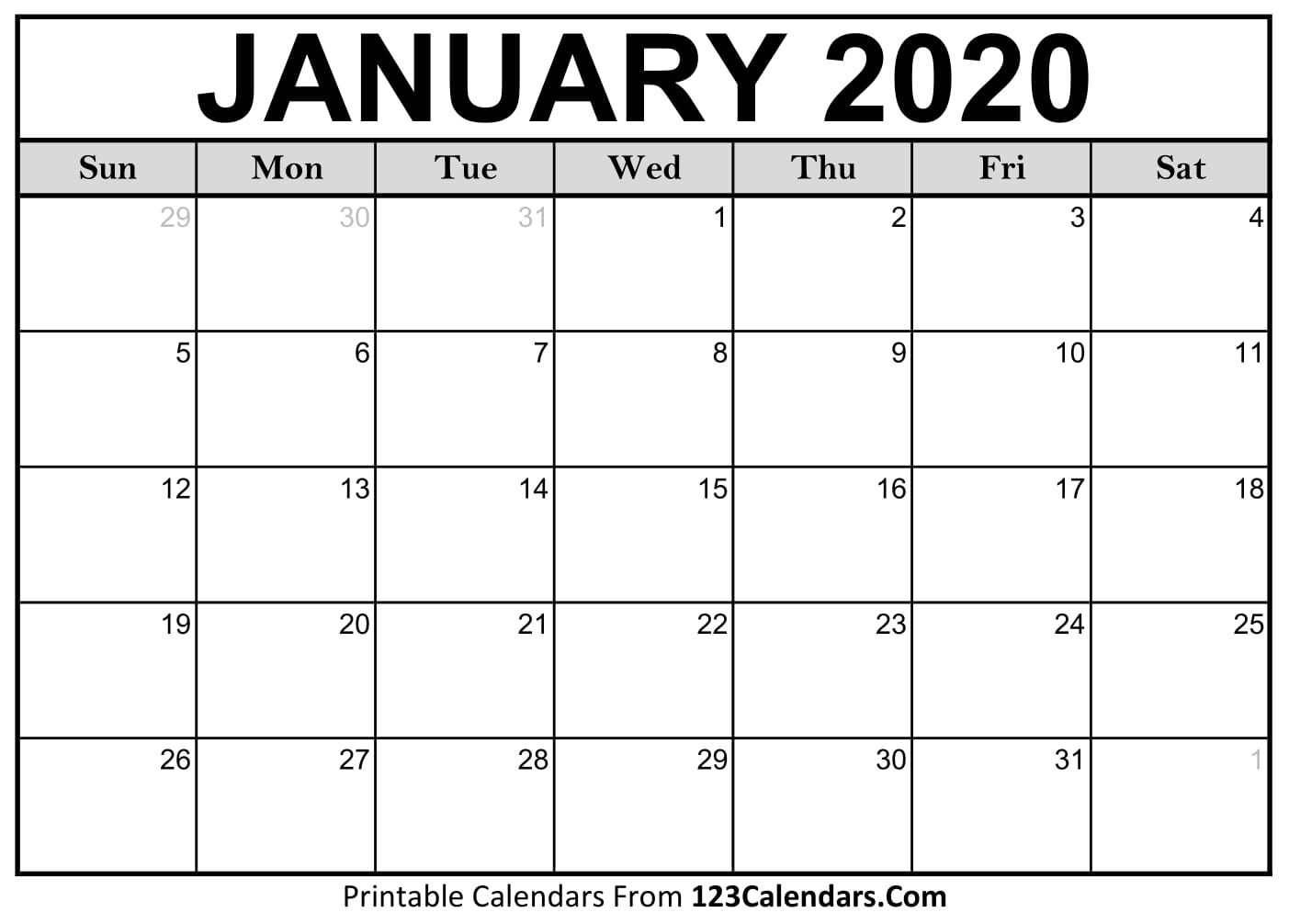 Free Printable Calendar | 123Calendars for Printable Fill In Calendar For 2020